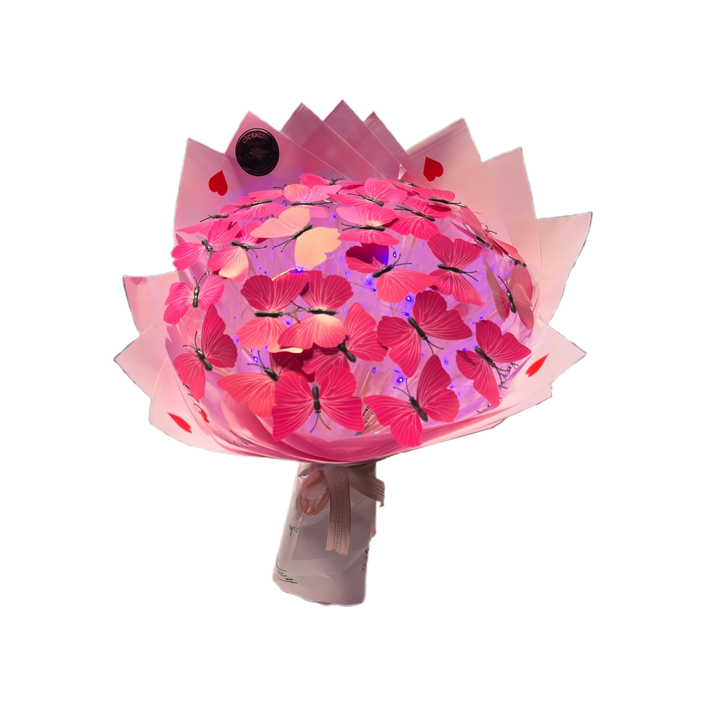 Işıklı Kelebek Buketi Pembe