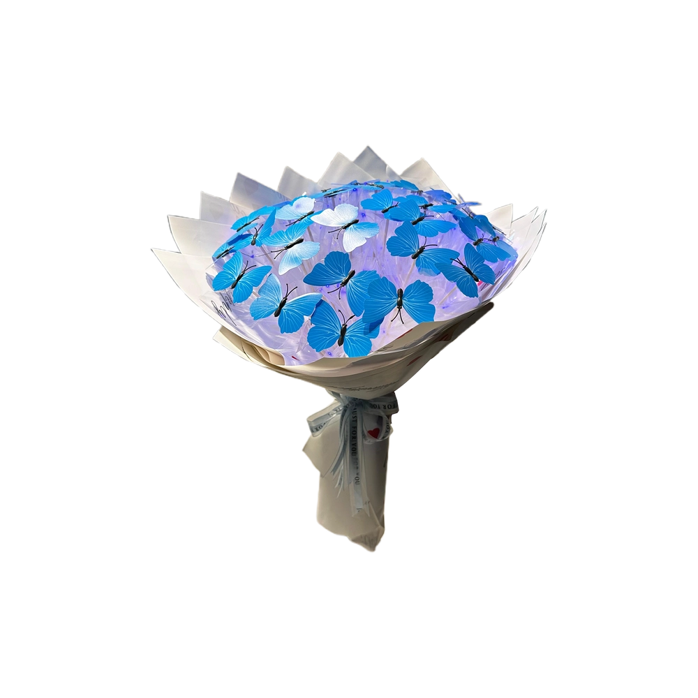 Işıklı Kelebek Buketi Mavi