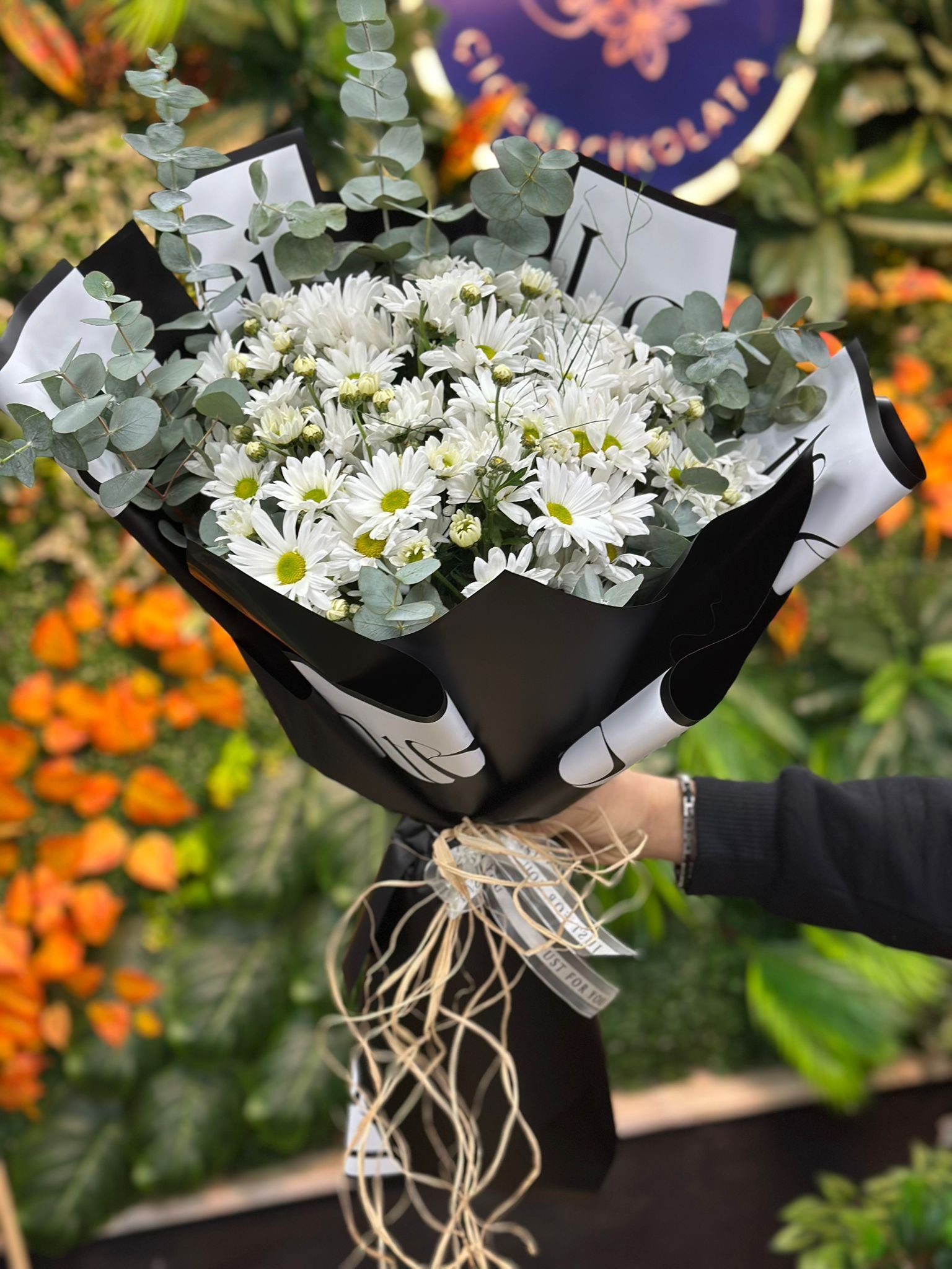 Siyah Kâğıtta Papatya Buketi