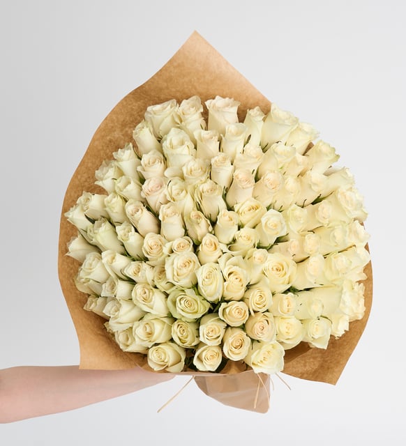 Bukette 100 Beyaz Gül