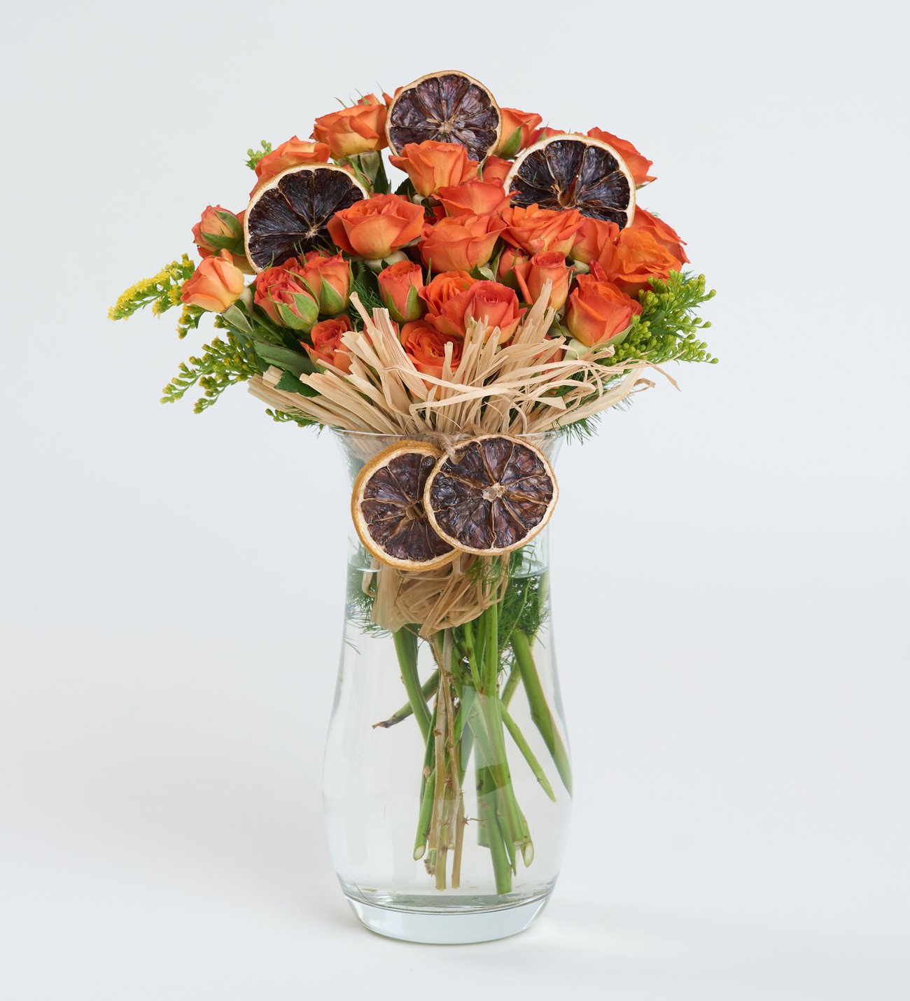 Cam Vazoda Turuncu Çardak Gül Aranjmanı